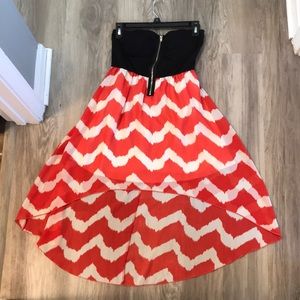 High low strapless dress. Built in padded bra